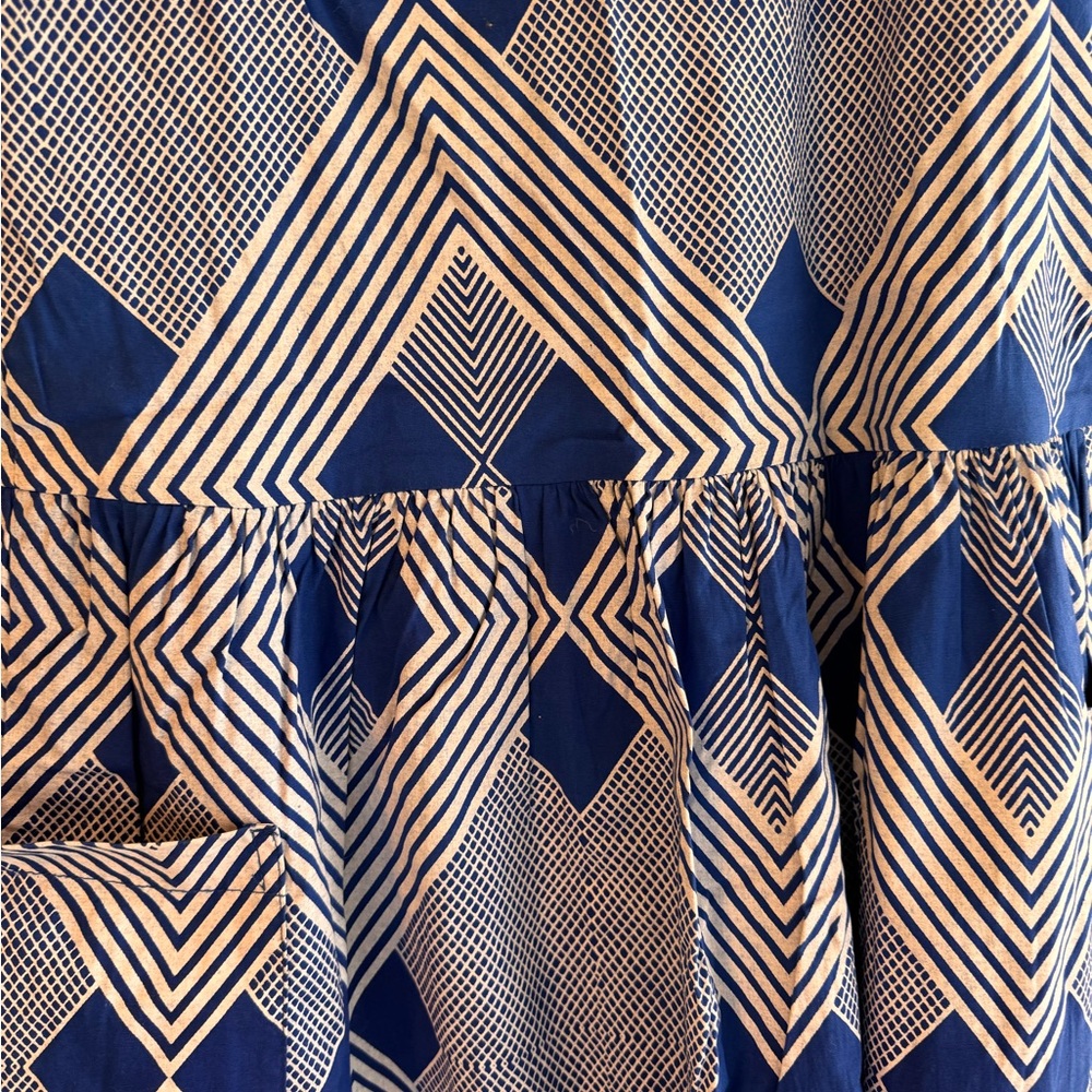 Rare Nooworks Blue and White Geometric Sleeveless Dress - Picture 6 of 8